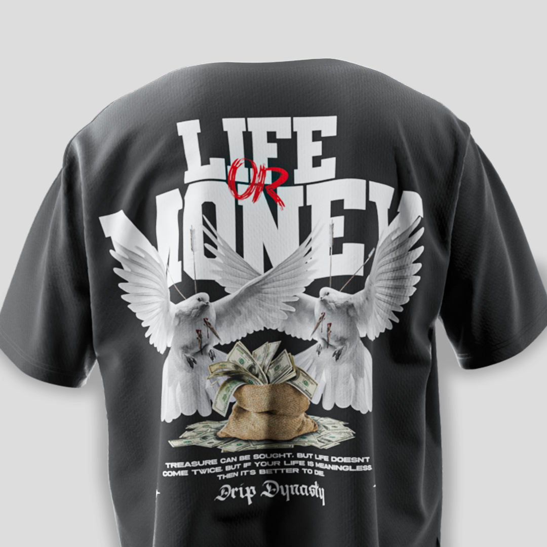 LIFE OR MONEY BLACK T-SHIRT